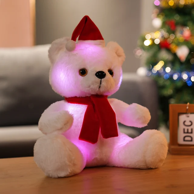 28cm Creative Light Up Led Christmas Bear Stuffed Animals Plush Toy Colorful Sing Bear Glowing Christmas Gift For Kids Pillow 4