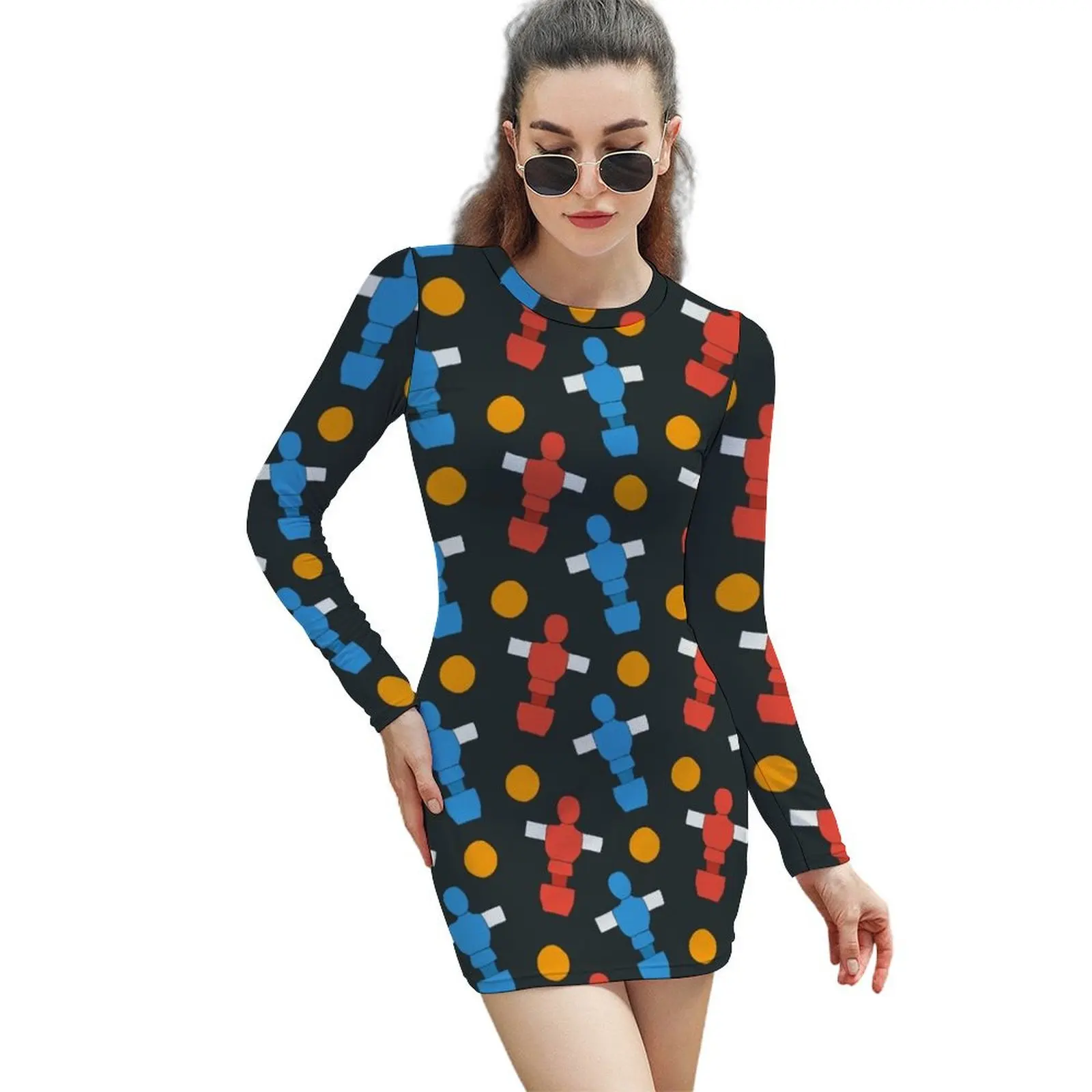 

Pattern with table football players and ball Long-Sleeved Sheath Dress long dress women dresses ladies 2024 summer