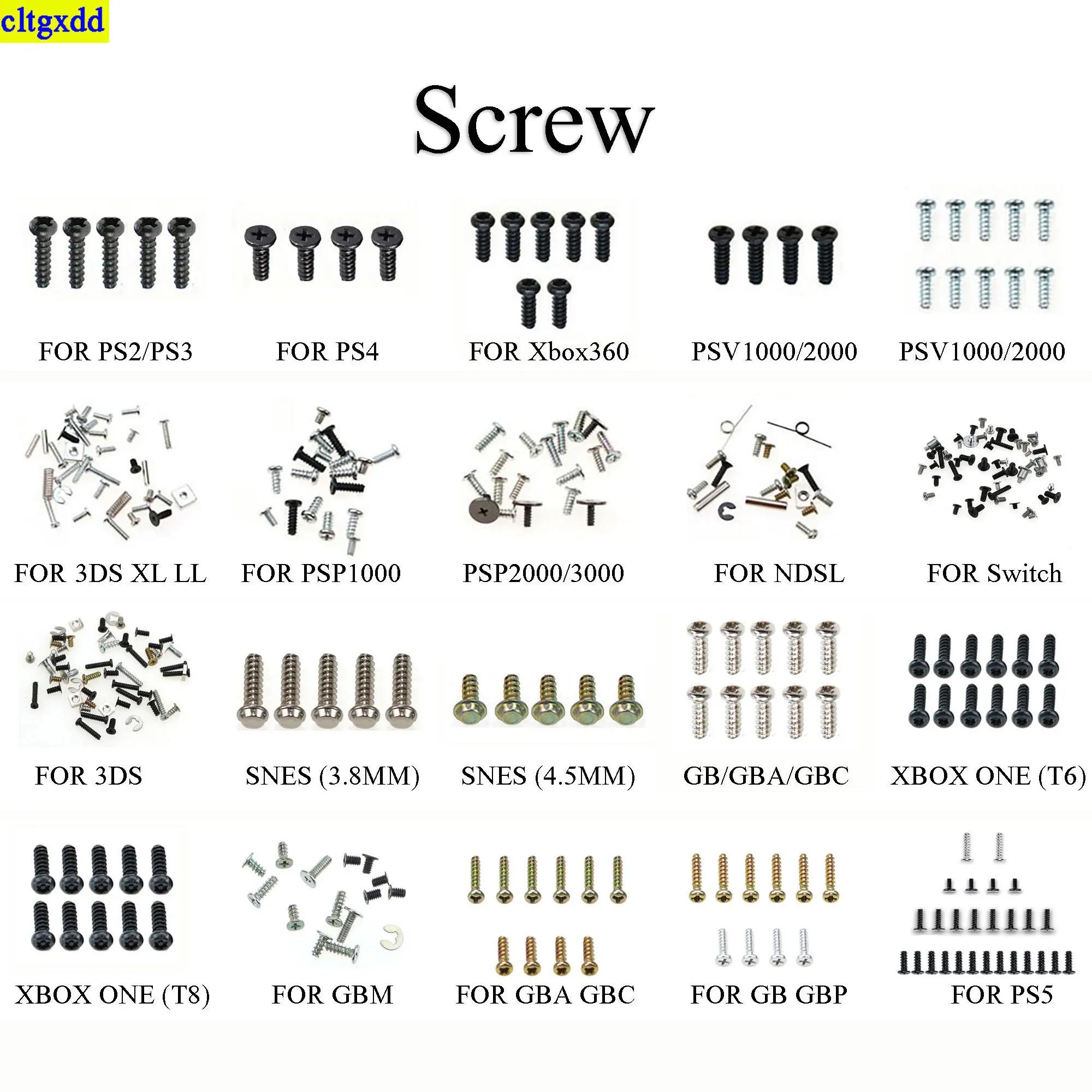 

Screws Replacement For PS2 PS3 PS4 Pro PS5 XBOX 360 XBOX ONE PSP1000 2000 3000 3DS XL SNES NDSL SWITCH GB GBA GBP Screw Kit