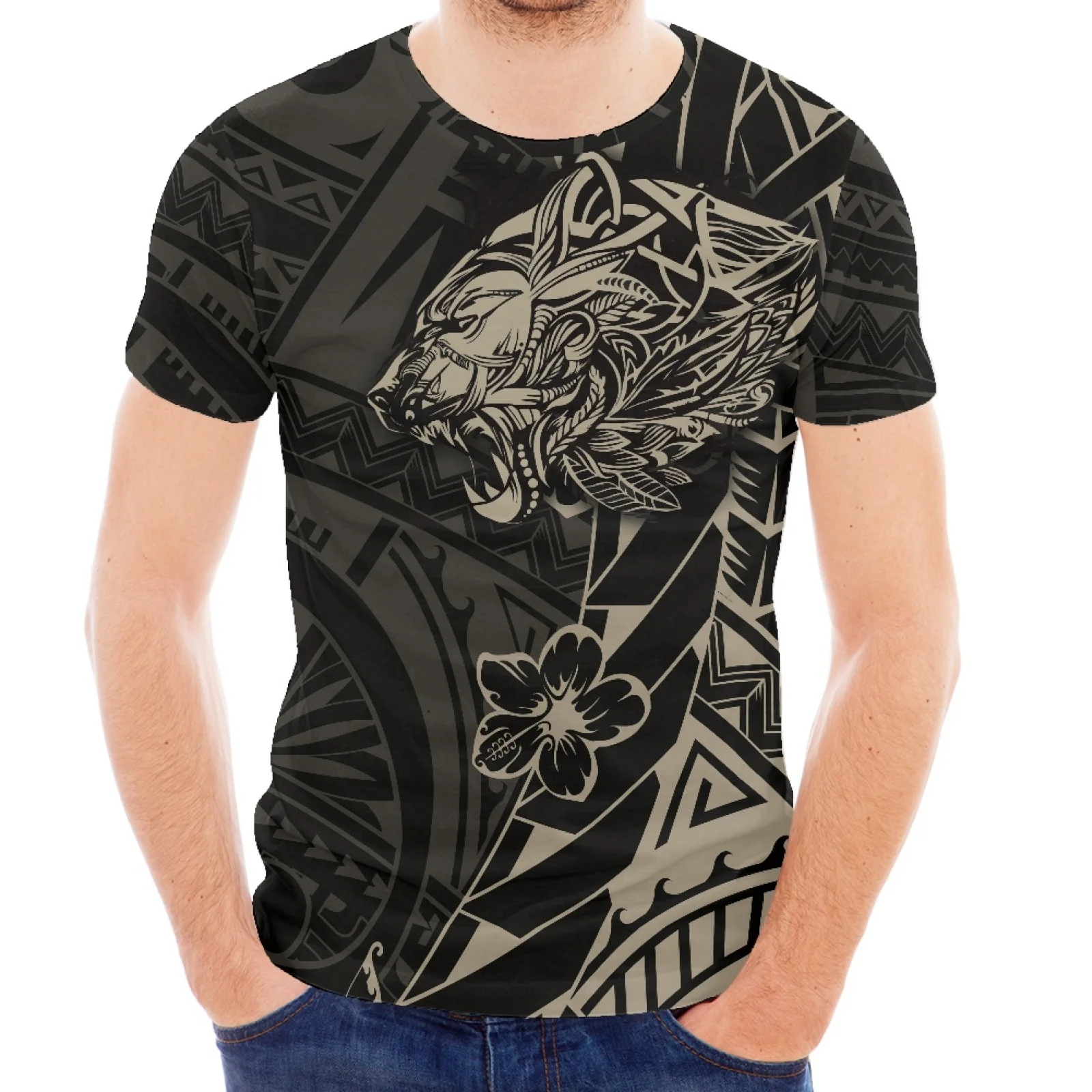 

Leopard 3d Tattoo Design Print Polynesian Traditional Tribes New Hawaiian Style Round Neck Short Sleeve Slim T-Shirt Summer