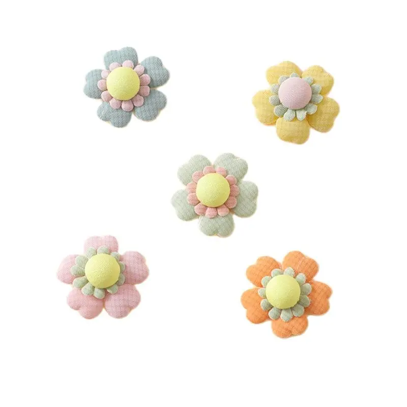 100Pcs 2,5 CM Zwei Schicht Fünf Blütenblatt Blume Gepolsterte Appliques Für Kleidung Hut Socke Nähen Dekoration DIY Haar Clip bogen Patches – Detail 1