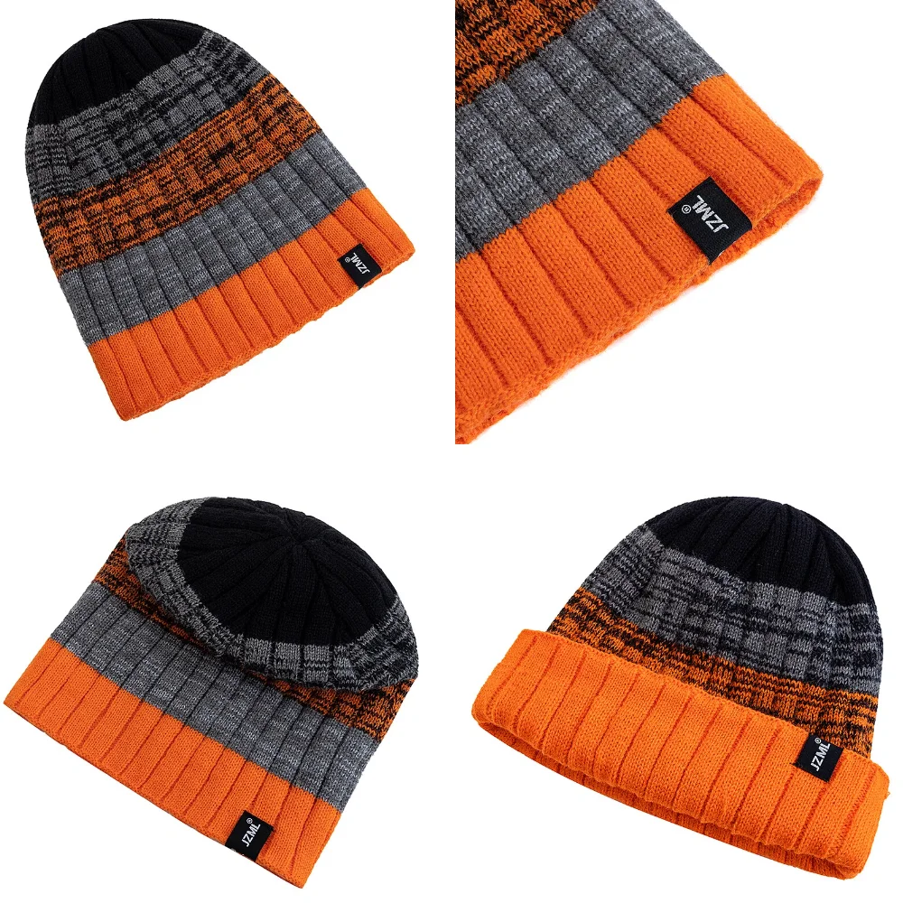 Hot Sale Unisex JZML Letter Label Decor Beanie Hat Casual Colorful Stripes Winter Knitted Hat Daily Life Outdoor Ski Sports Cap