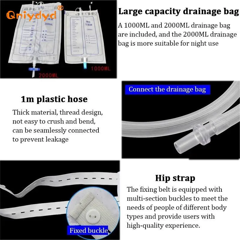 Removable Leakproof Urinal Collector with 1000/2000Ml Drainage Bag Hypoallergenic for Incontinence Care for Bedridden Adults