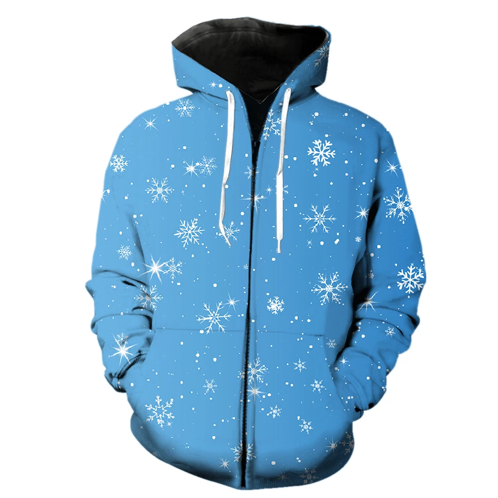 

Winter Snowflake Pattern Men's Zipper Hoodie Cool Hip Hop Streetwear 3D Print With Hood Jackets Tops Teens Funny 2022 Hot Sale