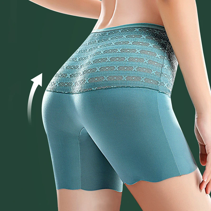 2022 New Seamless Safety Shorts High Waist Flat Belly Panties Breathable Lace Boxer Briefs Women's Ice Silk Safety Pants