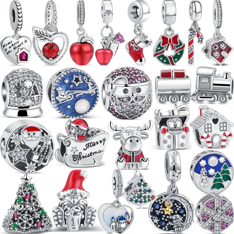 

New Original Christmas Series Tree Santa Socks Snowman Apple DIY Making Beads Fit Pandora Charms Bracelet DIY 925 Silver Jewelry