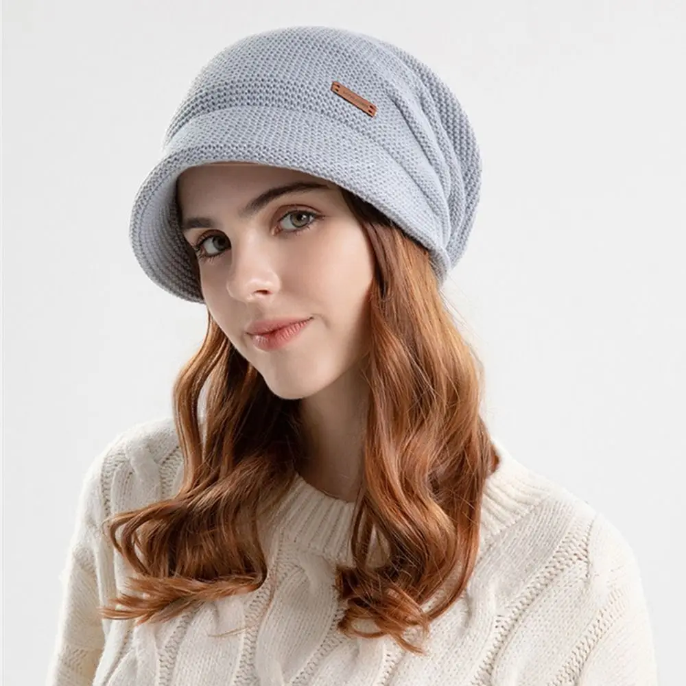 Autunno Inverno Morbido Peluche Cappello Lavorato a Maglia Donna Ragazza Caldo Ispessito Foderato in Pile Berretti a Tesa Corta Casual All'aperto Antivento_voghion.com