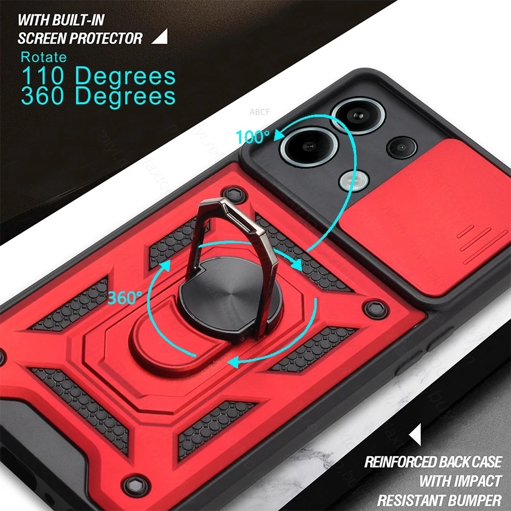 Shockproof Armor Slide Lens Case with Magnetic Ring Holder Stand Cover