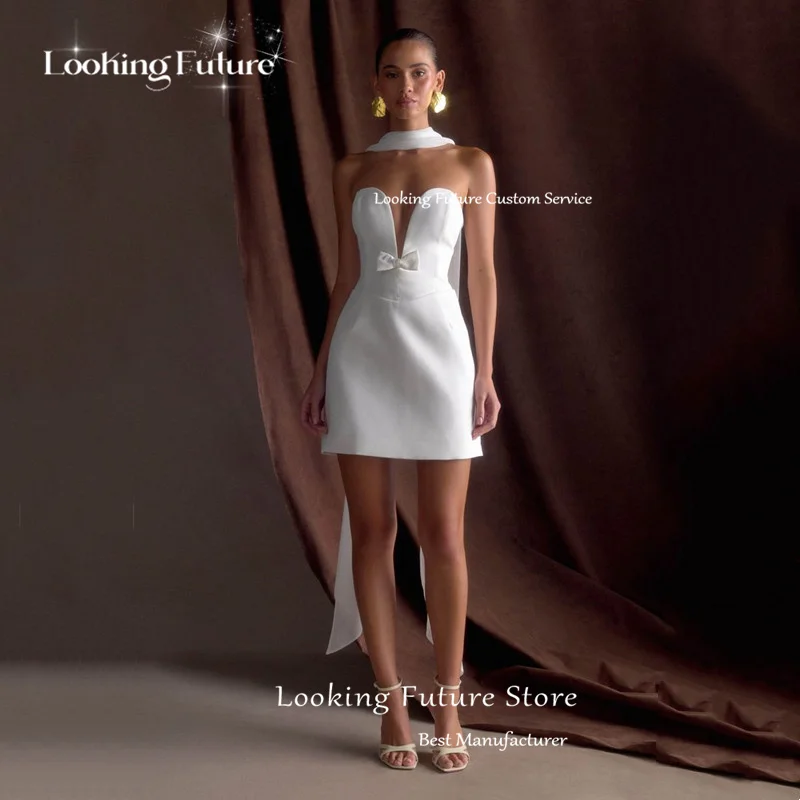 Classic Mini Wedding Dress For Women Sexy Deep V-Neck Pleat Bow Sleeveless Gown Backless with Zipper Short Dress Customized 2025 12 S2ef453a2b5be44aba71bc7b3ec72c73bf