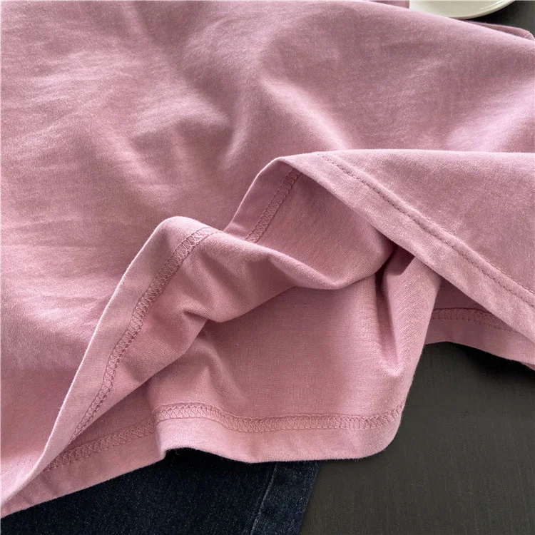 Pink Short Sleeve T-shirt Women's Loose Casual Round Neck Letter Print Thin Top 6