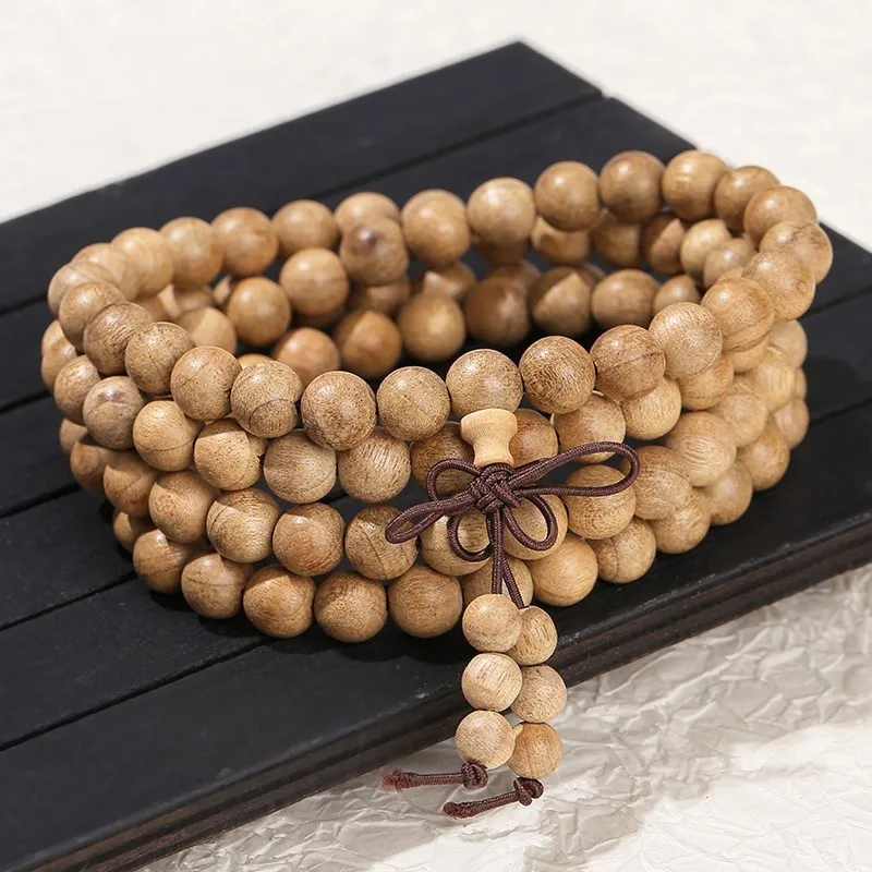 Natürliches Thuja-Holz-Armband – 15 Mm Mala-Gebetsperlen, Buddhistischer Rosenkranz, Elastisch, Handgefertigt, Unisex