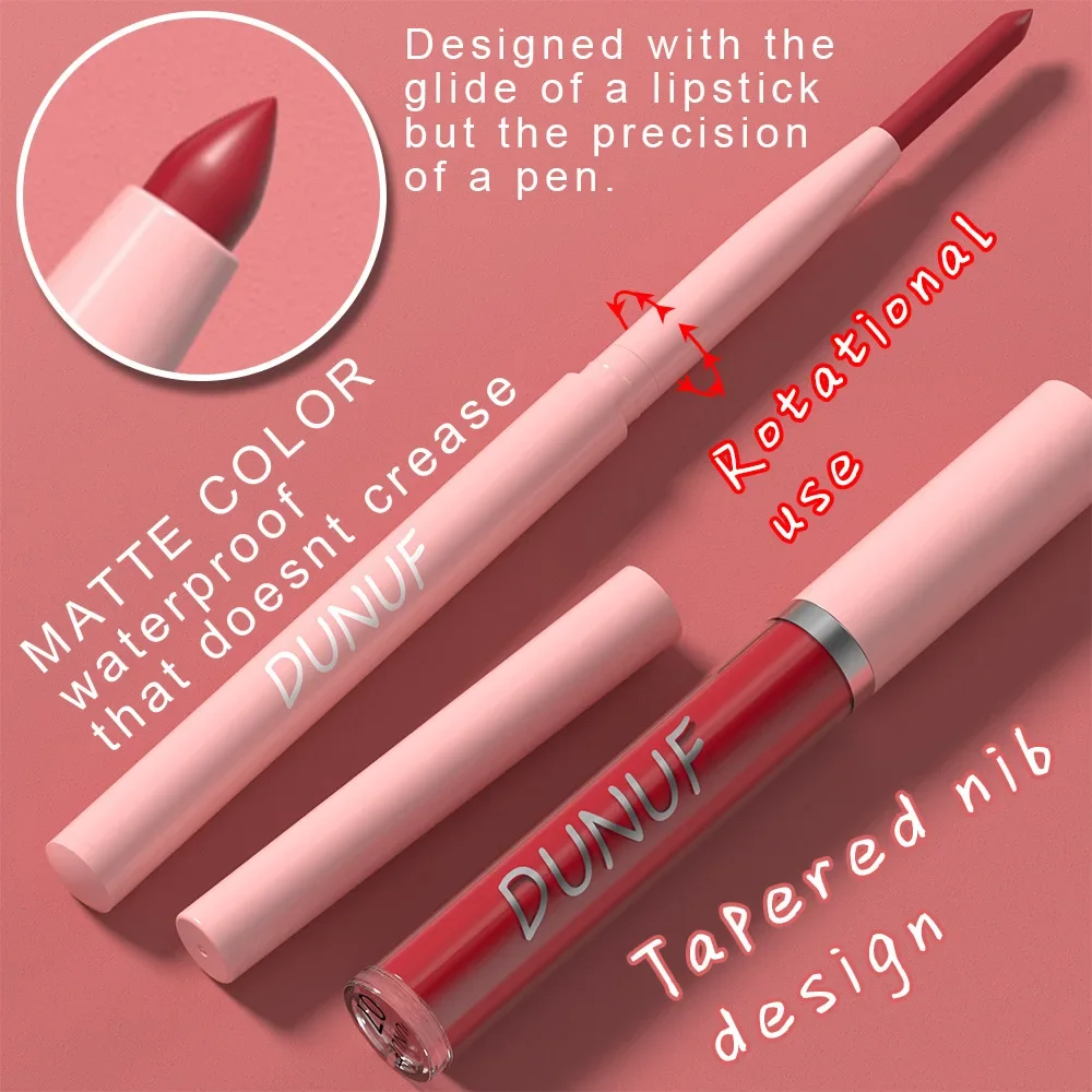 2-in-1 Matte Lipliner&lip Gloss Set 12 Color With Professional Lip Liner Pencil And Matte Liquid Lip Gloss For Women Makeup