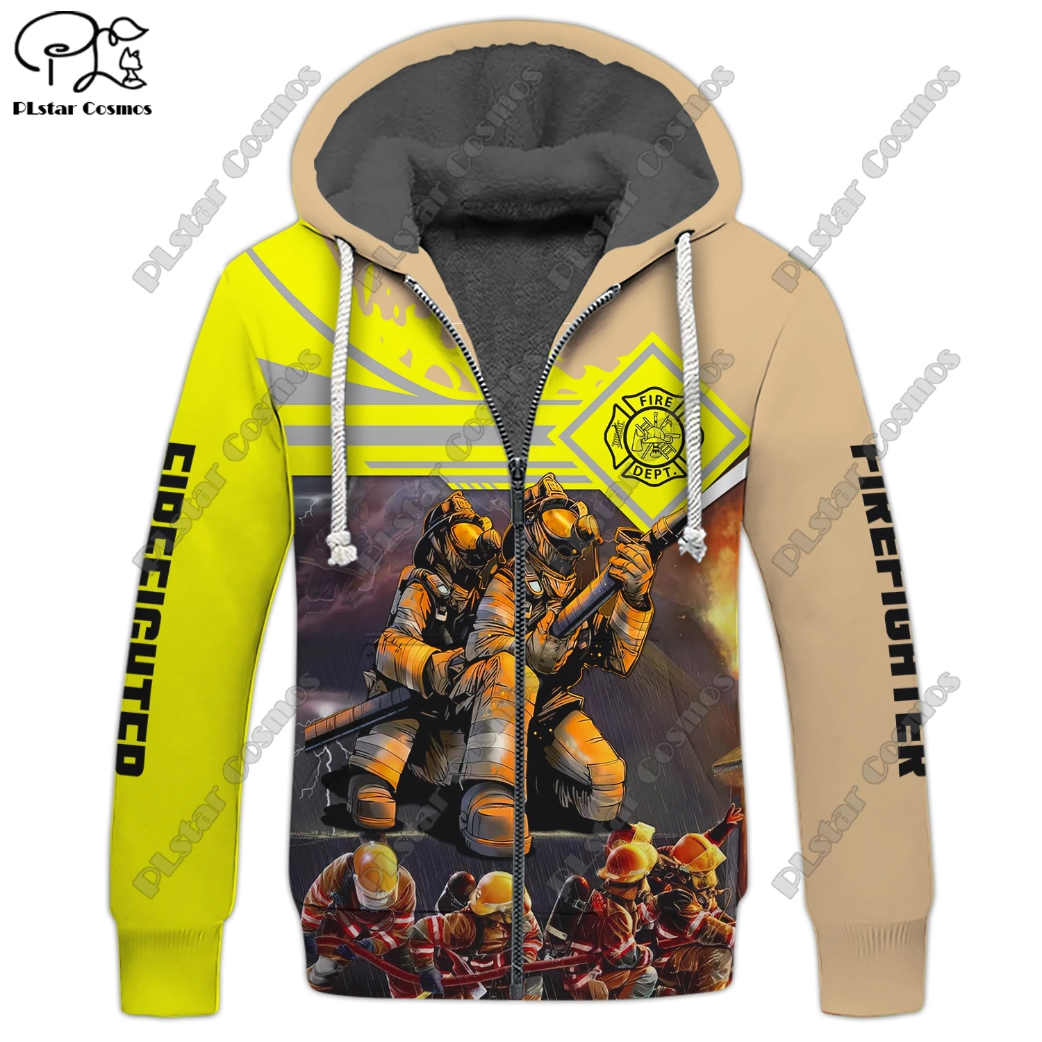 3D printing customized name new firefighter pattern warm hooded thickened jacket zipper fleece hoodie winter jacket casual 4