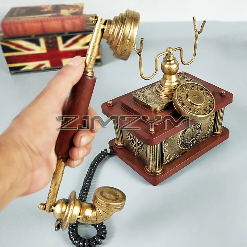 Retro Dial Telephone Wired Landline Antique Rotary Phone for Home Office