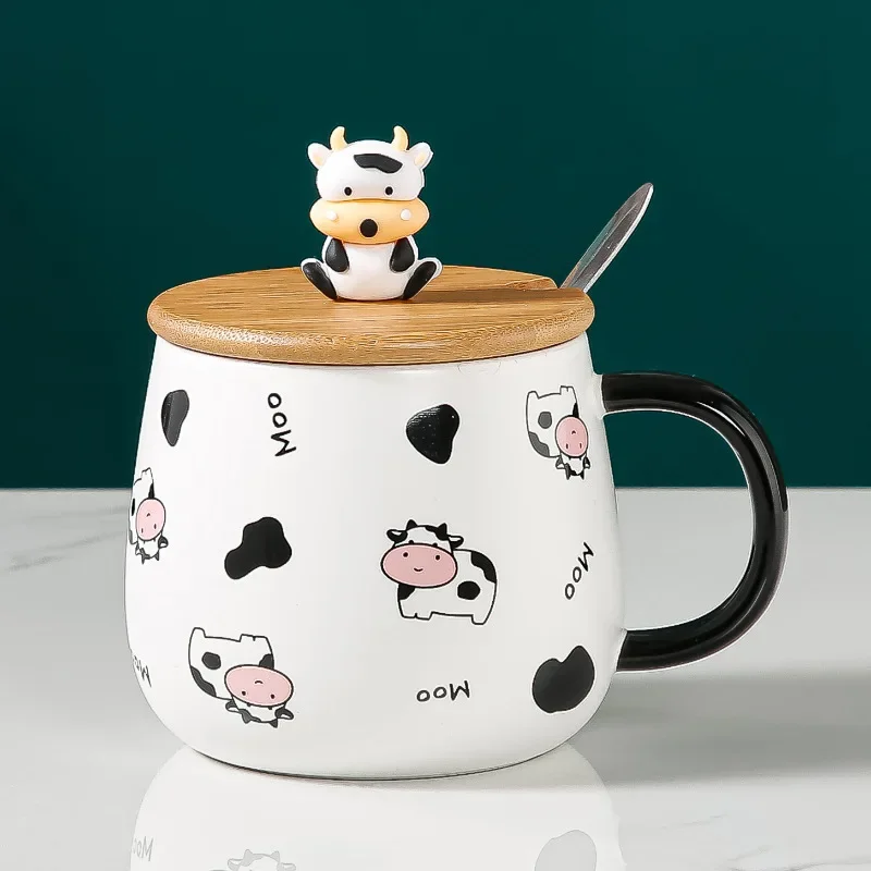 

Creative Cute Cow Mug With Spoon Lid Original Mugs Coffee Cup Free Shipping Ceramic Coffee Cup Set Personalized Gifts Drinkware