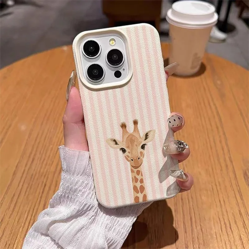 Striped Giraffe Illustration Phone Case with Air-Cushioned Protection