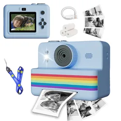 Portable Instant Print Camera for Kids - HD Video and Photo Toy Gift (Sky blue)