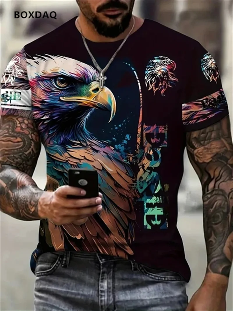 

Мужские футболки Eagle, Свободные повседневные топы с круглым вырезом, уличная футболка с коротким рукавом и 3D принтом животных, освежающая и дышащая быстросохнущая