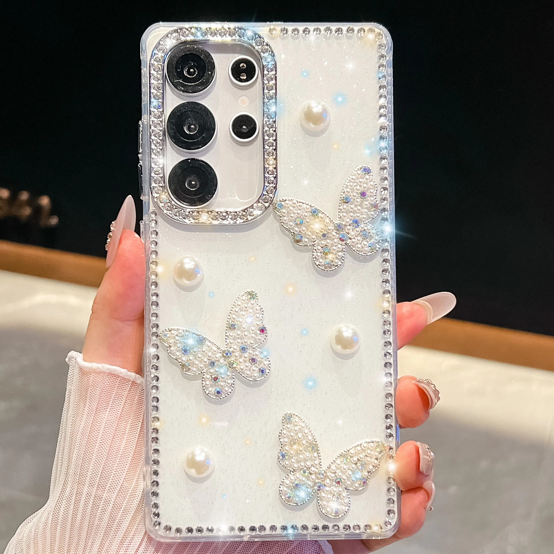 Pearl Butterfly Shining Rhinestone Luxury Phone Case