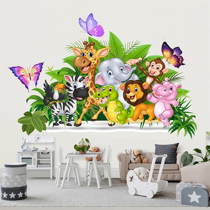 World Map Animals Wall Stickers For Kids Rooms Boys Baby Room Decoration Jungle Cartoon Wallpaper Nursery Wall Decal Vinyl