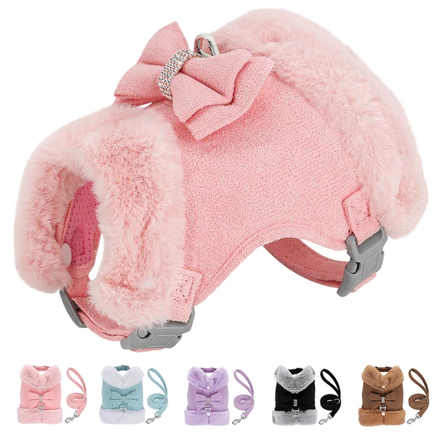 Warm Fur Dog Harness and Leash Set Rhinestone Bowknot Pet Vest Winter Pets Puppy Clothes Vest Small Dog Clothing French Bulldog Warm Fur Dog Harness and Leash Set Rhinestone Bowknot Pet Vest Winter Pets Puppy Clothes Vest Small Dog Clothing French Bulldog