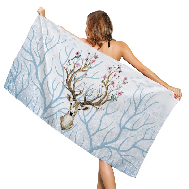 

Пляжное полотенце серия с изображением оленя, быстросохнущее банное полотенце для путешествий, бассейна, спорта, с принтом из мультфильмов, диких животных, лося, оленей