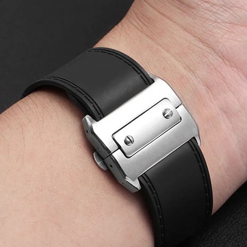 Sleek Silicone Rubber Watch Strap with Metal Buckle - Black and Blue