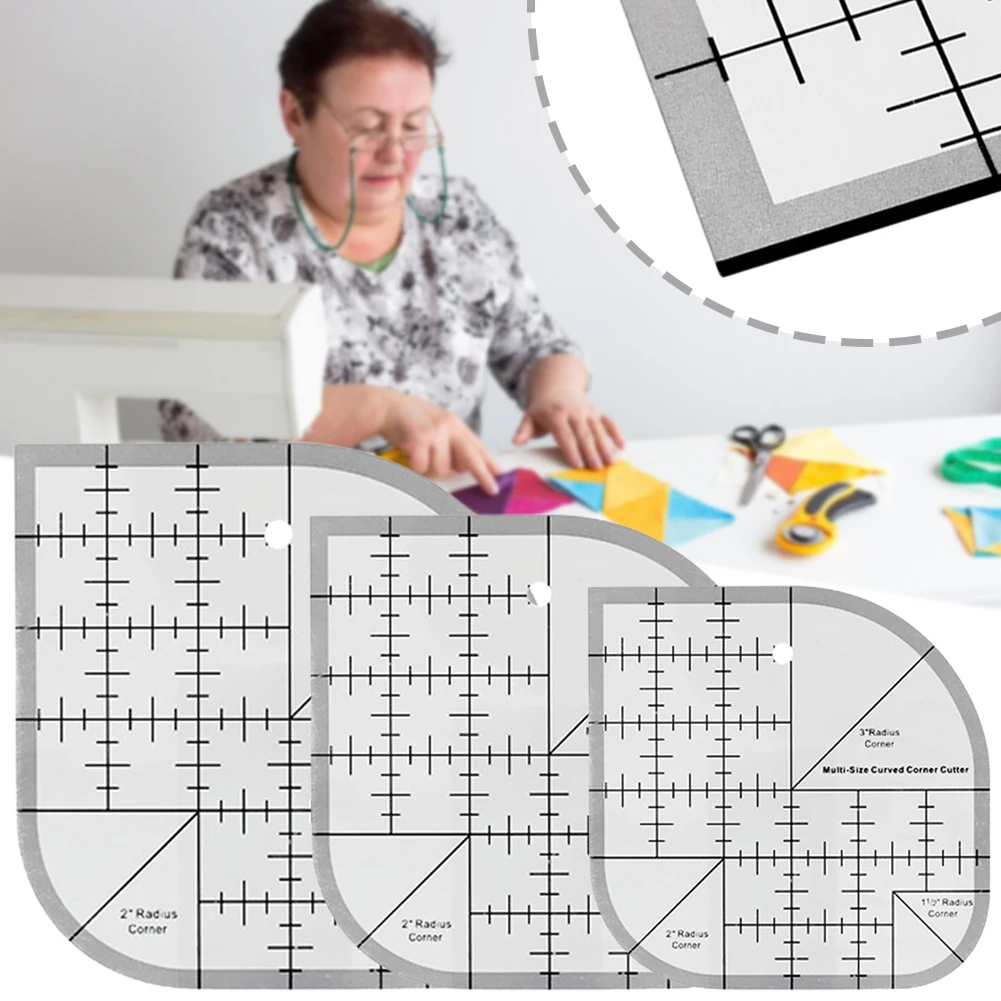 미끄럼 방지 곡선 코너 커터 자 아크릴 DIY 공예 패치워크 재봉 템플릿 퀼팅 액세서리 다기능 자