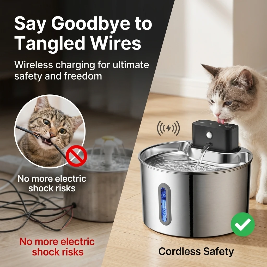Wireless smart sensor pet water dispenser 2.0L stainless steel automatic circulating water dispenser with water level window