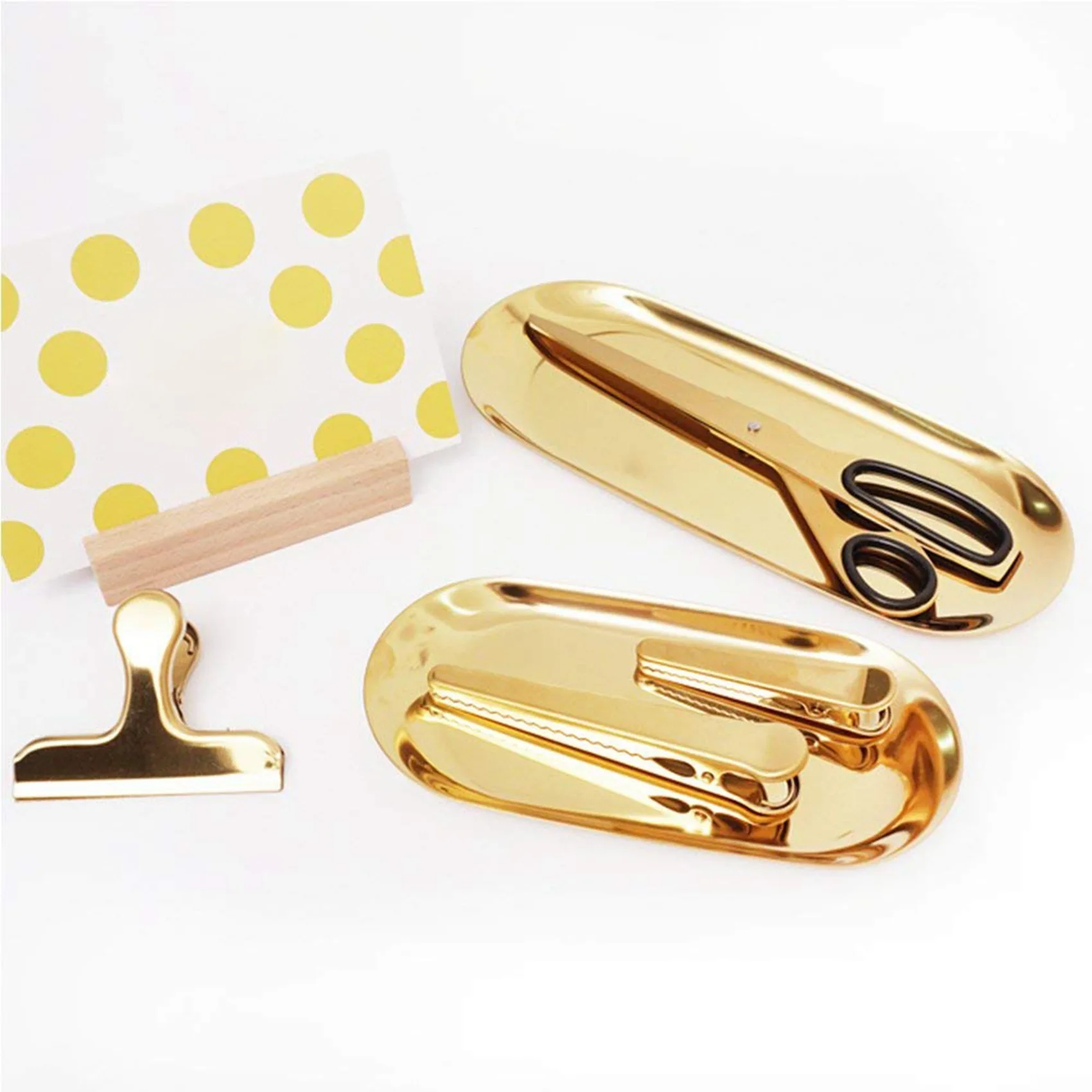 AFOURT-4 Sets Gold Oval Stainless Steel Trinket Tray,Towel Storage Dish Plate Tea Fruit Trays Cosmetics Jewelry Plate