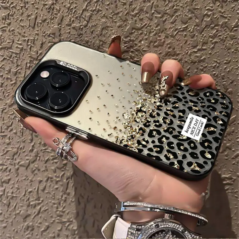 Golden Particle Leopard Phone Case - Elegant and Durable Cover