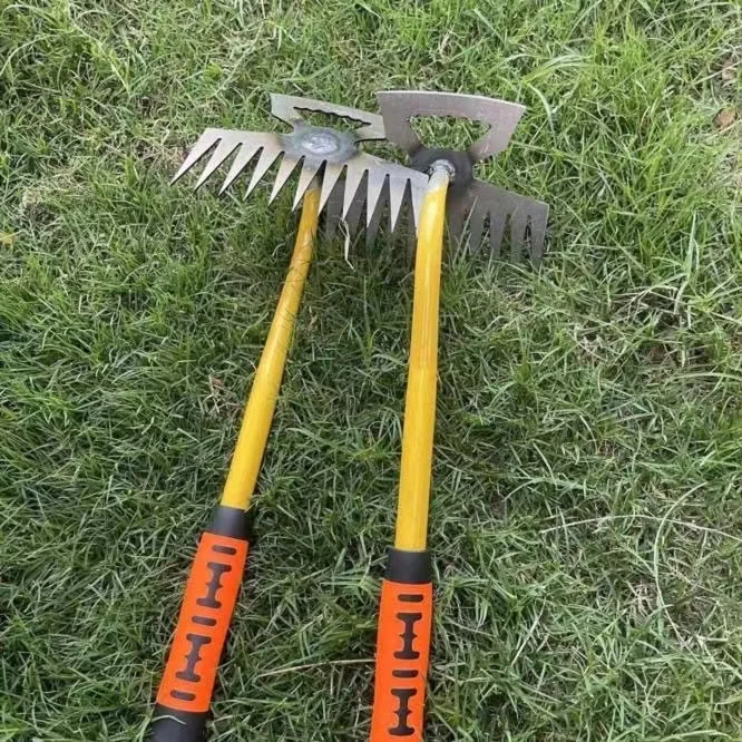 Description Picture 3 of item1 crack weeder Stainless steel manual weeder L-shaped pulling knife shovel sickle tool Weeding and pulling garden rake 11 teeth
