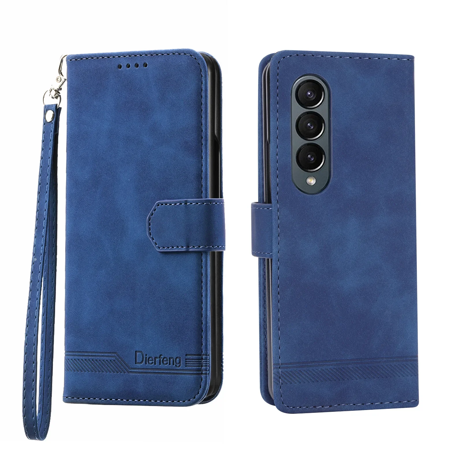 Genuine Leather Foldable Phone Case with Hand Strap, Wallet, Card Slots, and Hinge Protection