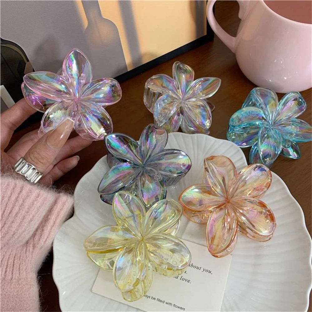 2024 neue Farbverlauf große Blume Acryl Haarspange für Frauen süße Haarklammern Krabbenklemme Haarspangen hawaiianische Kopfbedeckung Zubehör – Detail 3