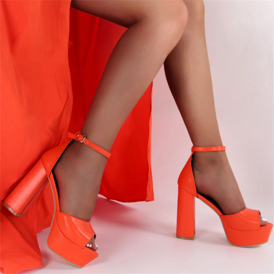 

Classic Colorful Orange Green Open Toe Party Shoes 2023 Summer Women Pumps Heeled Shoes Platform Elegance Heels Sandals