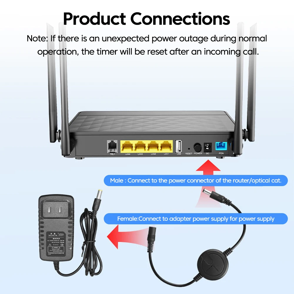 Router Optical Modem 72H Timed Automatic Restart Cable DC5.5*2.1mm Interface Equipment Automatic Restart Universal Accessories - 5