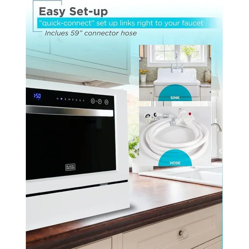 QWBLACK DECKER BCD6W Compact Countertop Dishwasher,6 Place Settings,White