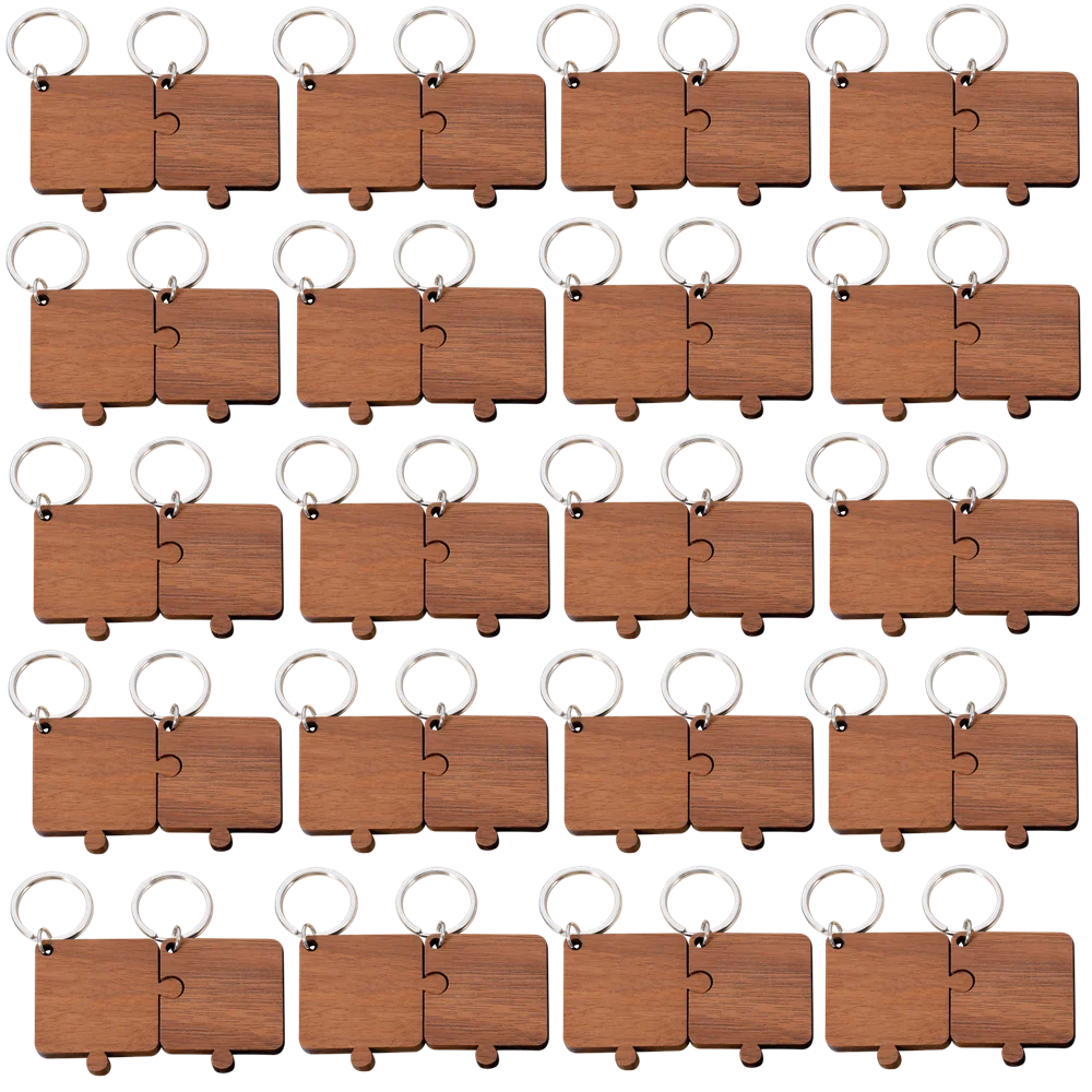 

Оптовая продажа, 50 пар пустых деревянных брелоков под заказ, деревянные Брелоки-пазлы, брелоки «сделай сам», подарок на день Святого Валентина