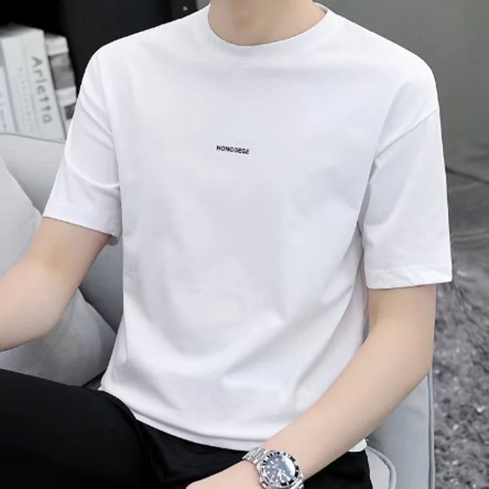 

Модные спортивные топы, футболка для тренажерного зала, Мужская футболка из полиэстера, с коротким рукавом, повседневные, праздничные, не стрейчевые, с круглым вырезом