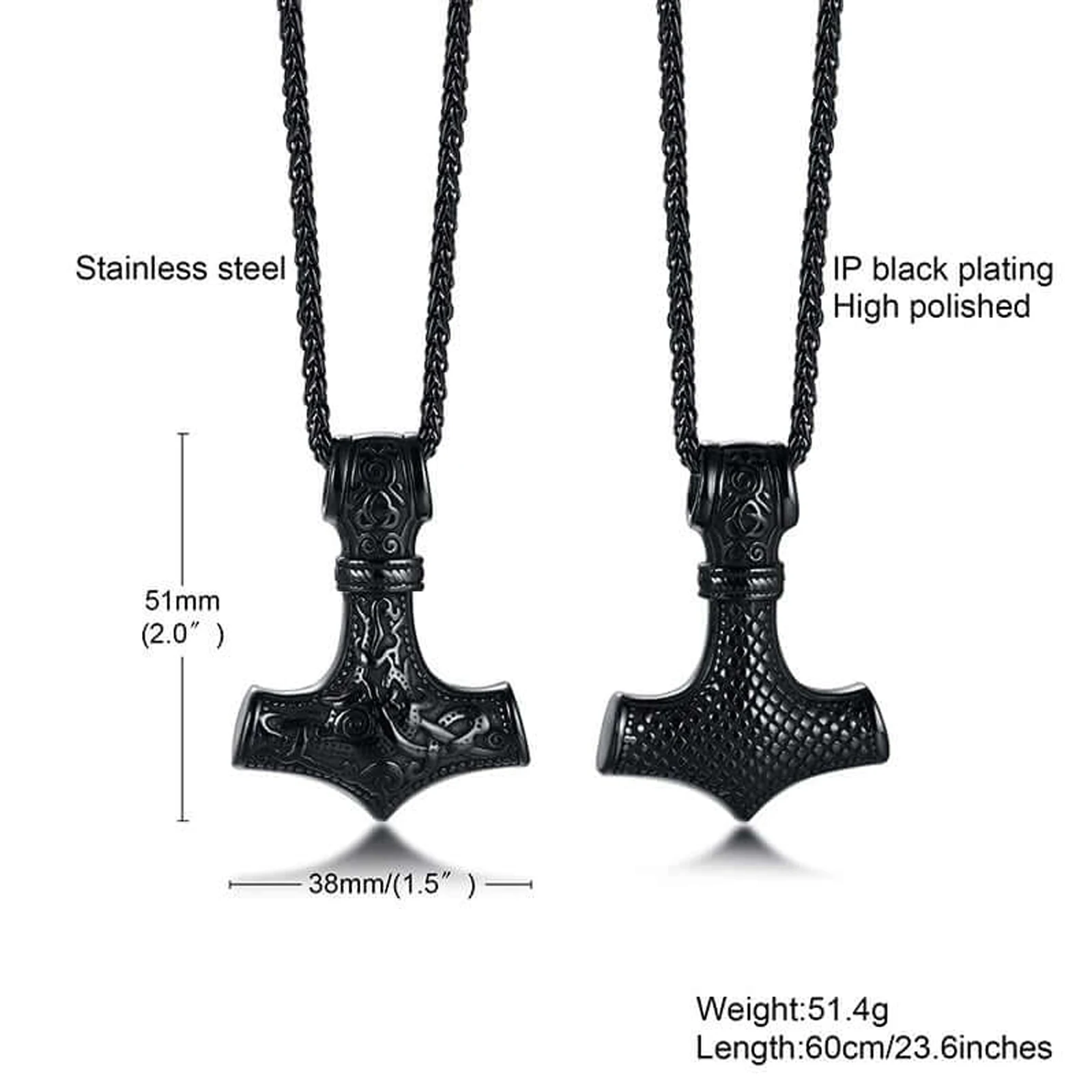 Men's Viking Thor's Hammer Pendant Necklace Norse Mythology Retro Amulet Knight Jewelry Accessories