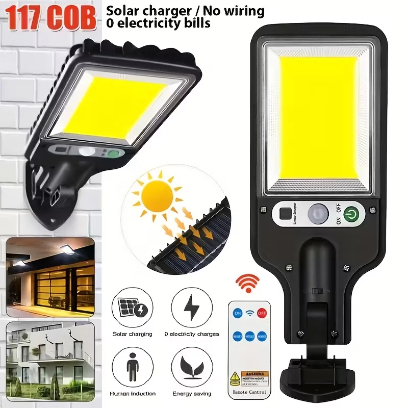 Luz LED/COB con Sensor de movimiento Solar, lámpara de pared para exteriores con 3 modos de brillo para puerta delantera, patio, camino, plantación de carport, resort de esquí