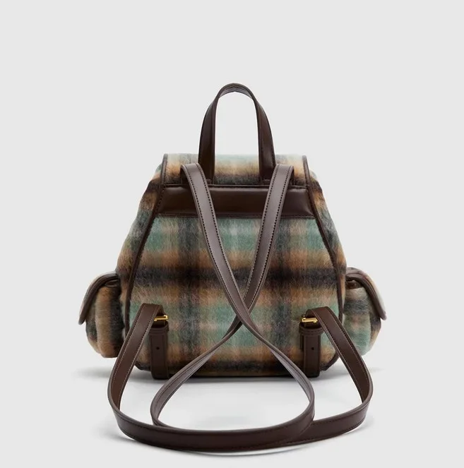 2023 Women's Fashion Retro College Style Suede Backpack Gradient Contrast Color Bag Backpack