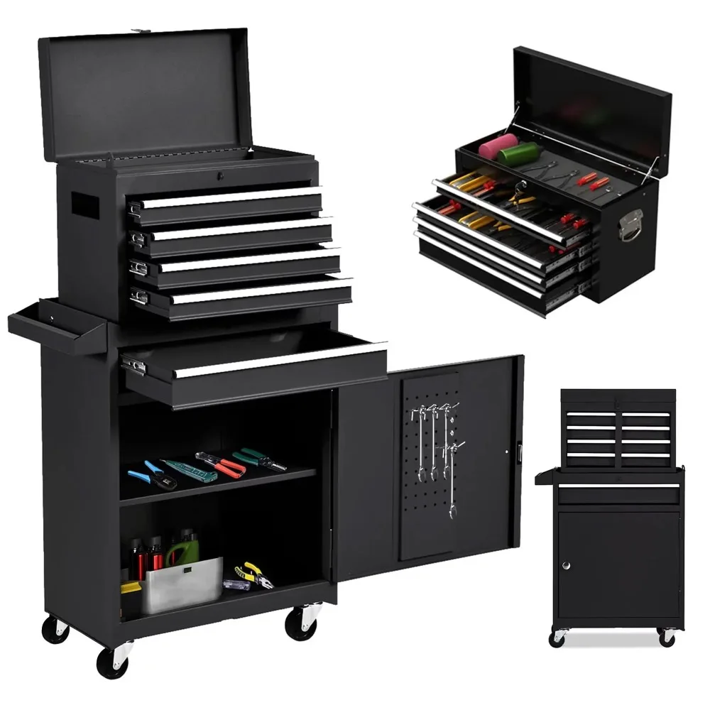 

Tool Chest 2 in 1 Steel Rolling Tool Box & Cabinet on Wheels for Garage 5-drawer Easy Transport Durable