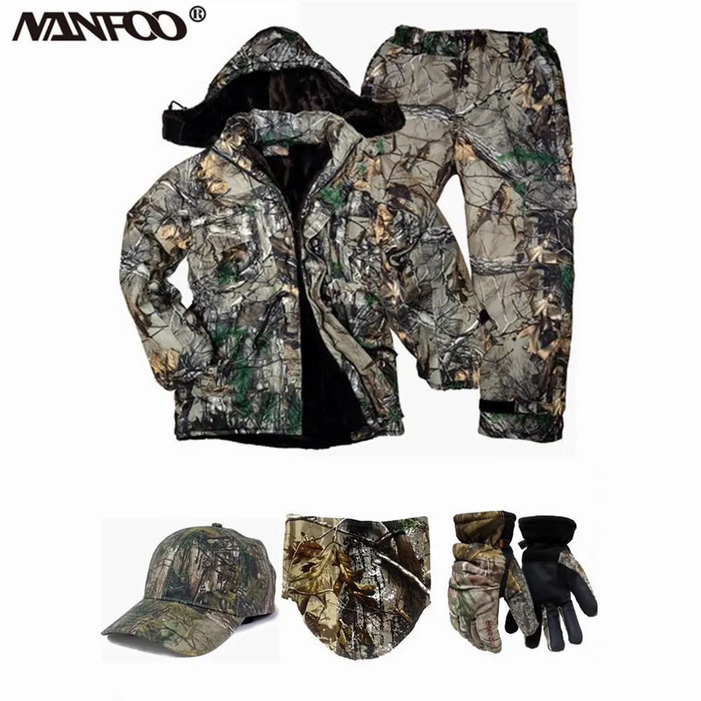 Winter Thermal Waterproof Tree Bionic Camo Hunting Fishing Ghillie Suit  Outdoor Tactical Combat Hoodie Jacket Pants CS Costume