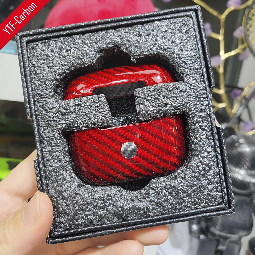 

YTF-углеродное красное блестящее углеродное волокно для AirPods 3 Беспроводная зарядка Bluetooth наушники кожаный чехол для AirPods 3