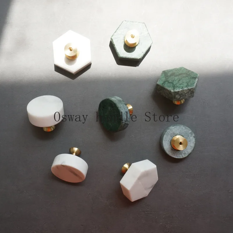 หรูหราสีขาวหินอ่อนสีเขียว + ทองเหลืองตู้เสื้อผ้า Dresser KNOB ตู้ประตูตู้จับลิ้นชักดึงเฟอร์นิเจอร์ตกแต่ง 1