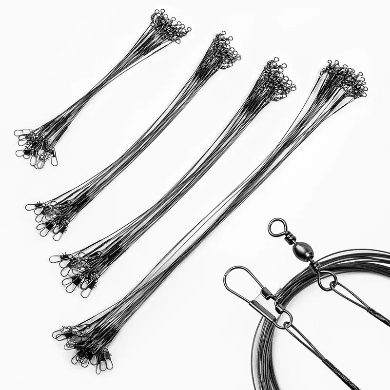 Ligne de pêche acier anti-dent 20 pièces avec émerillon 15 à 30cm pour carnassiers brochets