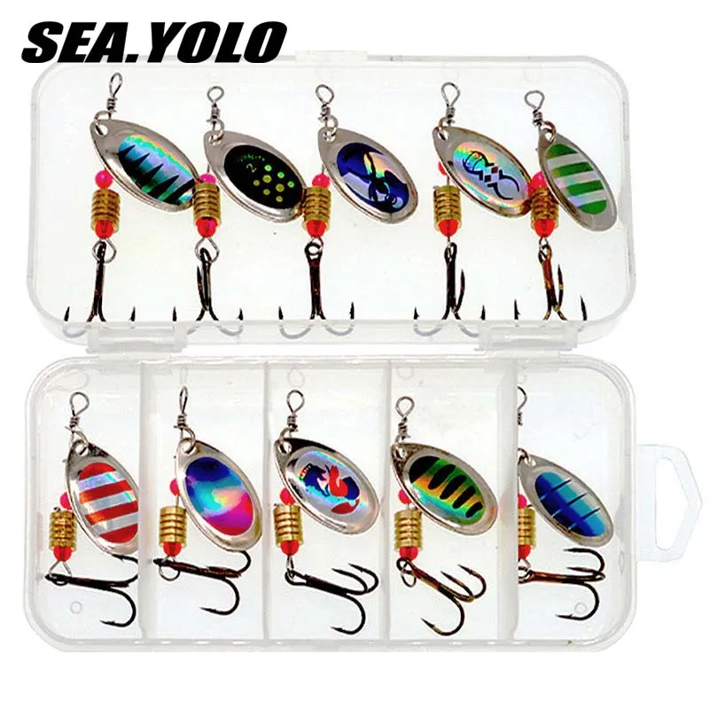 

Sea.Yolo 10pcs/pack 6cm3g Composite Rotating Metal Sequin Treble Hooks Set Fishing Lure Artificial Fake Bait Ocean Fishing