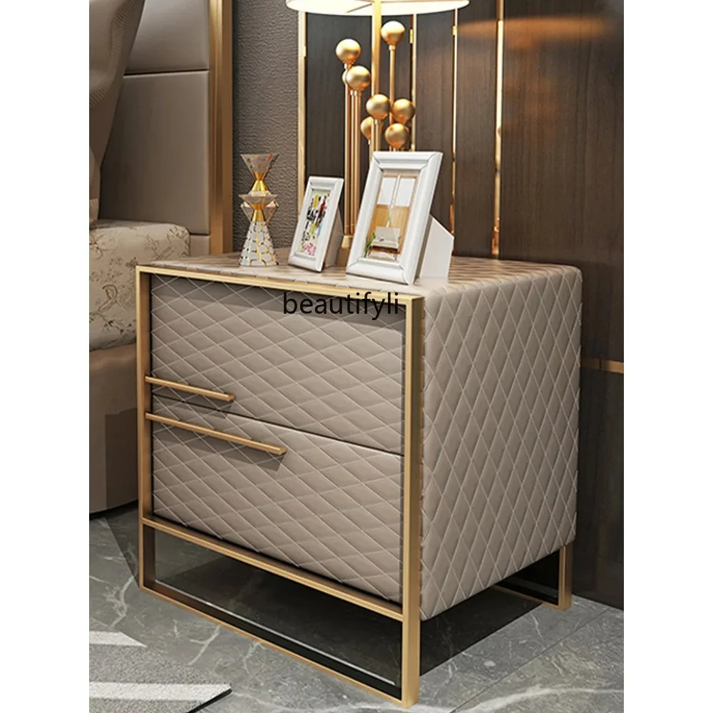 

Light Luxury Bedside Table Wearable Microfiber Leather Surface Curio Cabinet