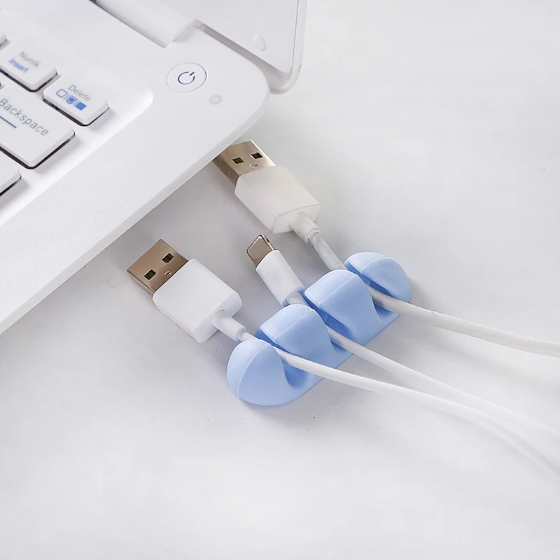 Silicone Cable Winder Self Adhesive Desktop Cable Holder Kawaii USB Charger Data Line Fixer Clips Desk Organizer Office Supplies